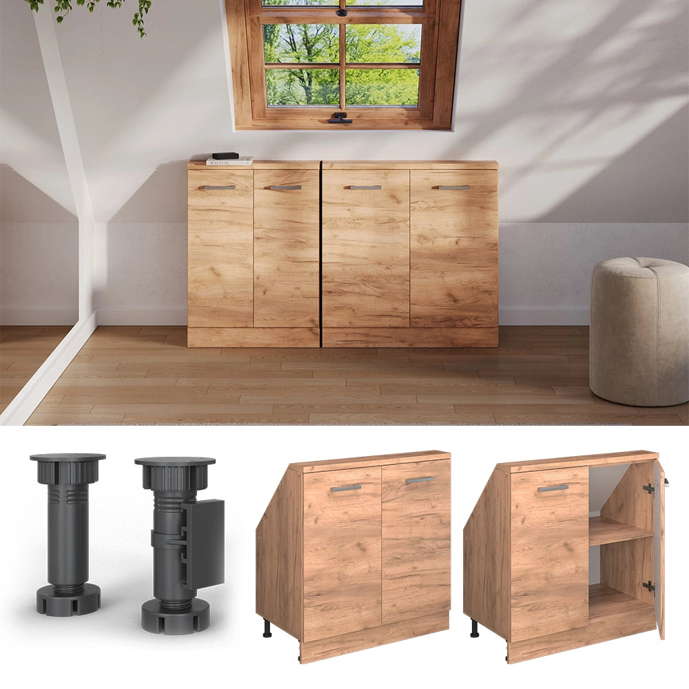 Mobile cucina sottotetto R-Line Rovere dorato/Rovere dorato 80 cm con 2 porte Vicco