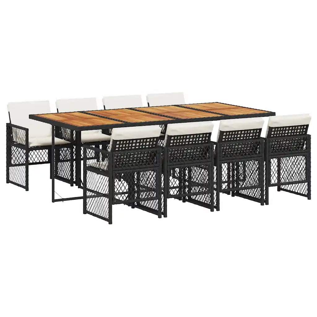 vidaXL Set da Pranzo da Giardino 9 pz con Cuscini Nero in Polyrattan