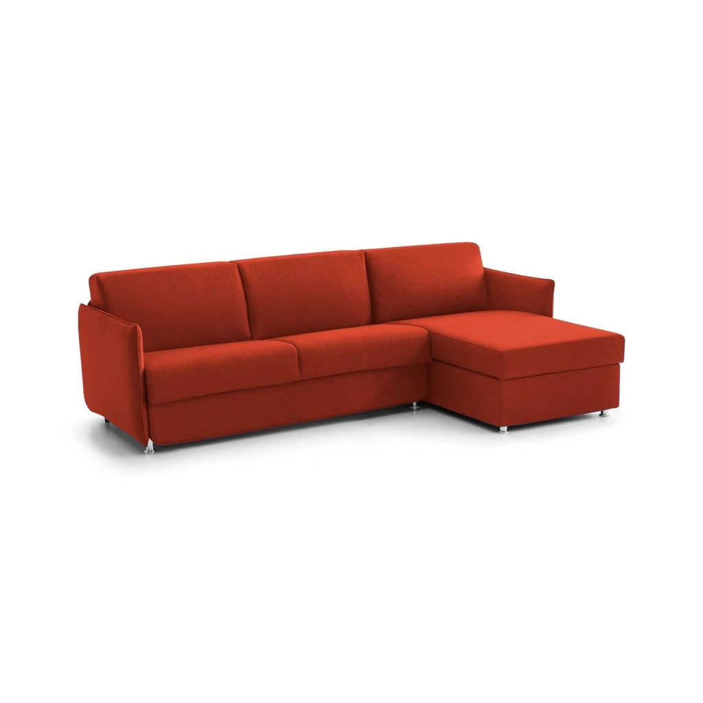 Scordia, Divano Letto con Penisola Sfoderabile Made in Italy, 260x160 cm Arancione