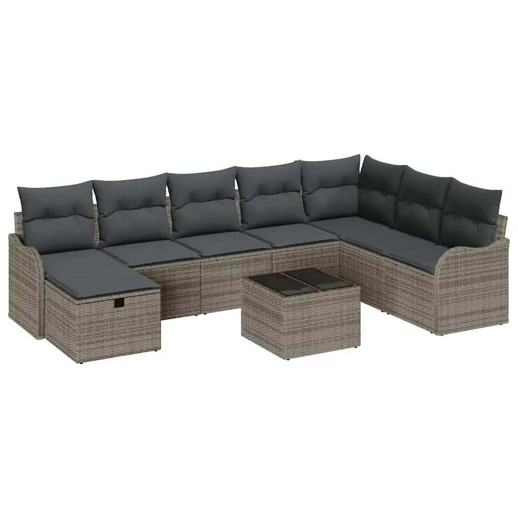 Set Divano da Giardino con cuscino 9 pcs Grigio Poly Rattan