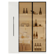 Vetrina LED 110，5x35x160 cm in MDF bianco con vano laterale