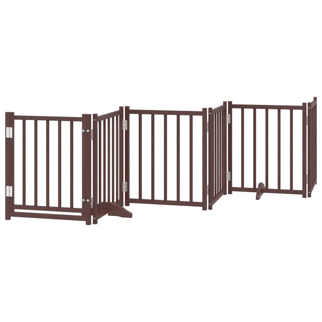 Cancelletto di sicurezza per cani con porta 6 pannelli legno massello di abete marrone 02_0023333