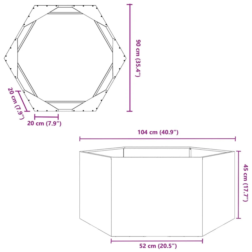 Fioriera/aiuola esagonale per piante fiori terrazza giardino 104 x 90 x 45 cm acciaio antracite 02_0038630