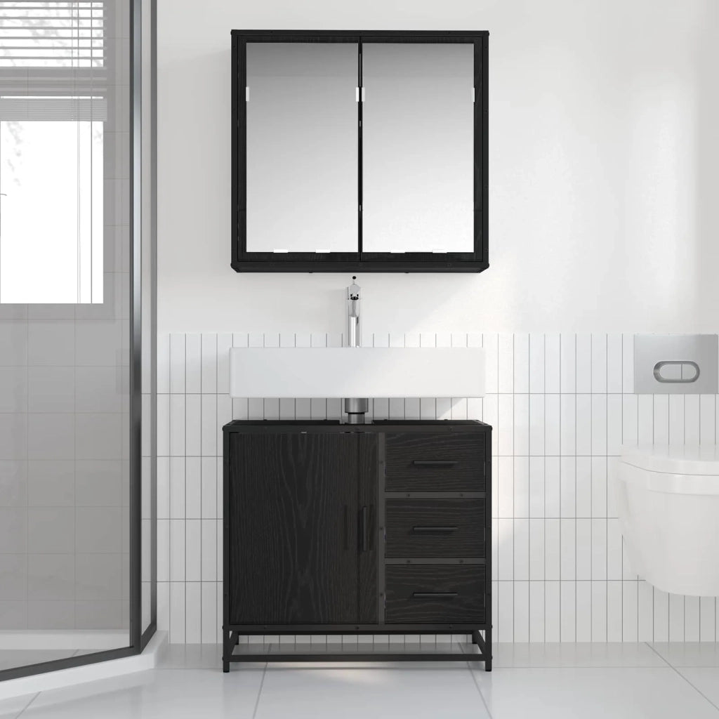 Set di mobili per il bagno 2 pcs Rovere nero Legno multistrato 3402322