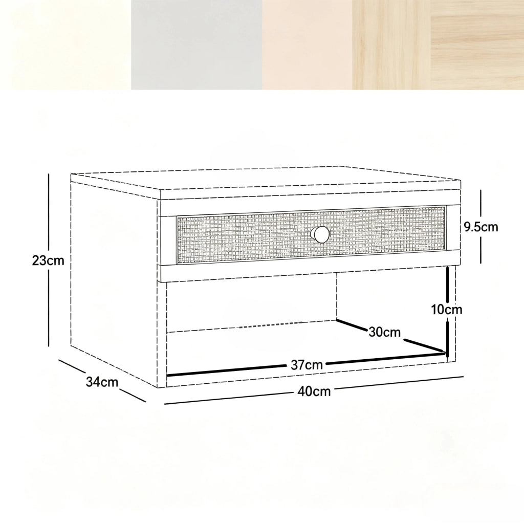 Tavolino laterale a parete, comodino sospeso, robusto tavolino contenitore (solo con 2 comodini)