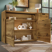 OKWISH Credenza con 2 Ante, 4 Cassetti e 1 Vano Aperto, Ripiani Regolabili, per Soggiorno 150 x 40 x 90 cm