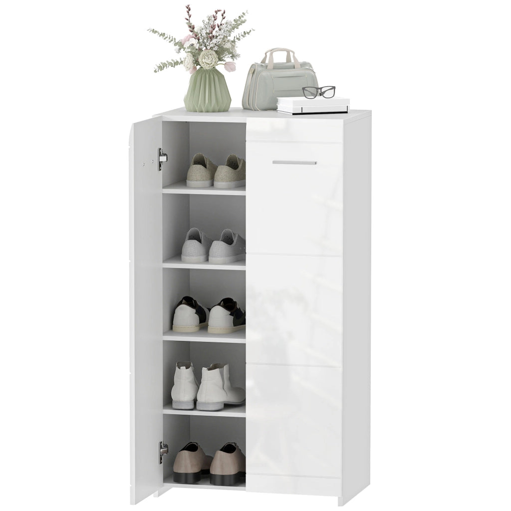 Mobile Scarpiera 5 Ripiani Regolabili ¨C Zephmum ¨C Legno Bianco Lucido 55x36x108 cm