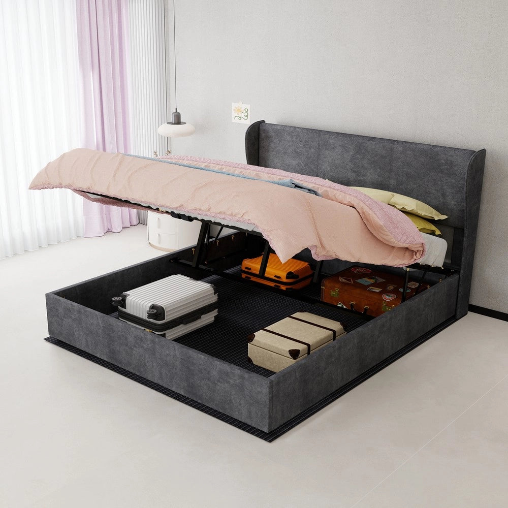 Letto Contenitore Imbottito con Testiera ¨C MINIMAL ¨C Grigio 160x200 cm