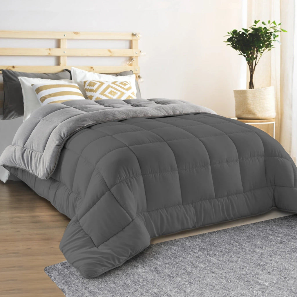 IDMarket - Piumino 220x240 CM polar biface grigio chiaro e grigio scuro 400 gr ZOE