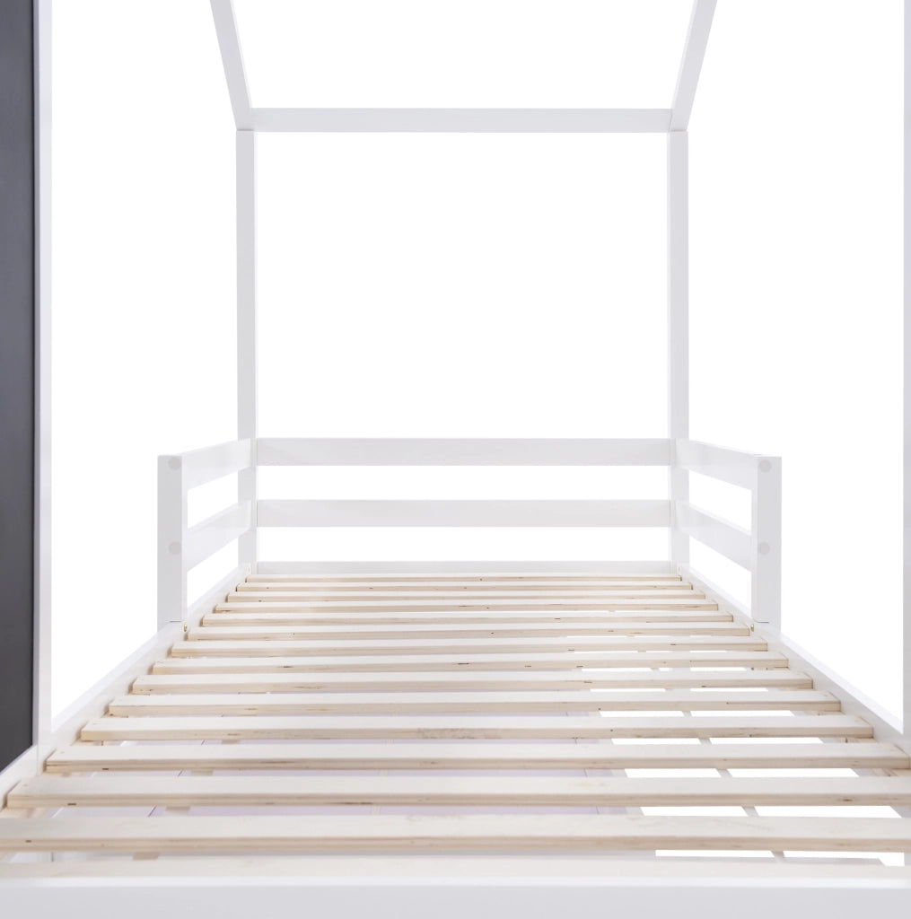 Letto a casetta 90x200 cm con lavagna e 2 cassetti; bianco