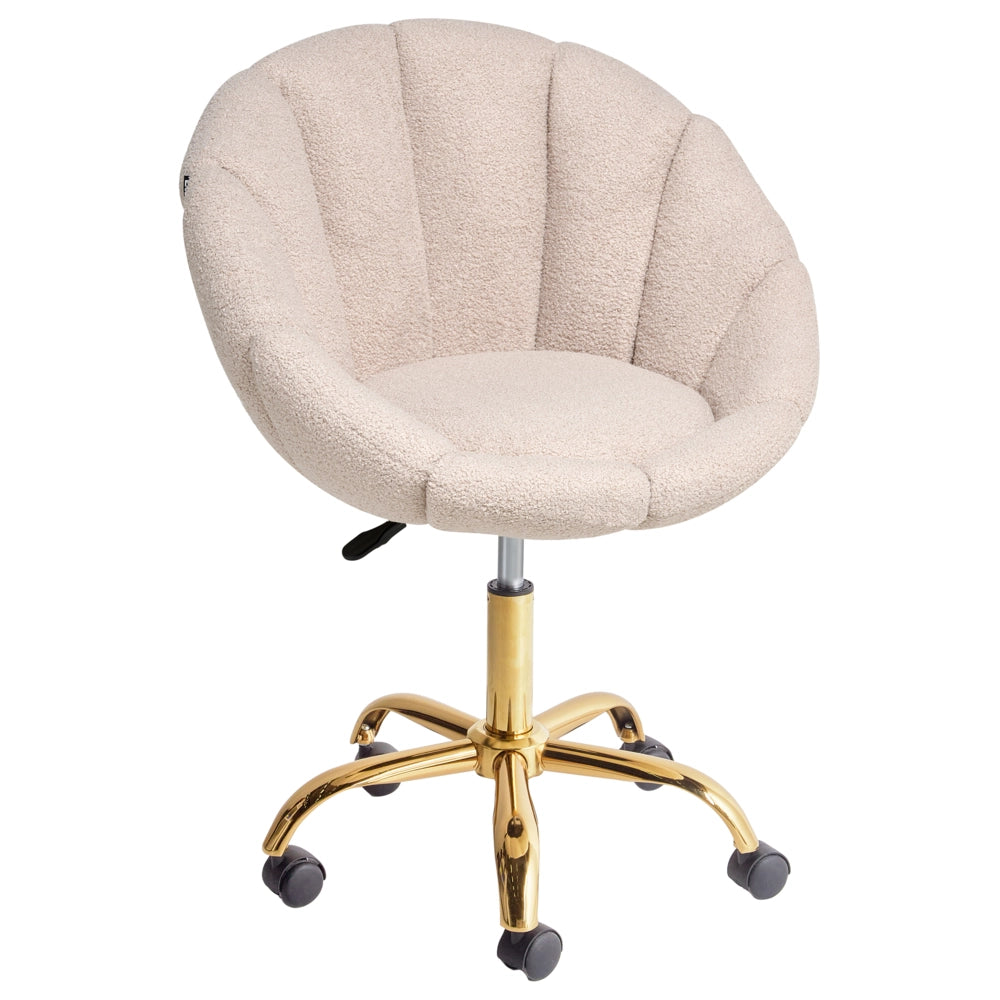 Elegante sedia da ufficio girevole in tessuto bouclè beige con base regolabile in altezza Design moderno Home Office