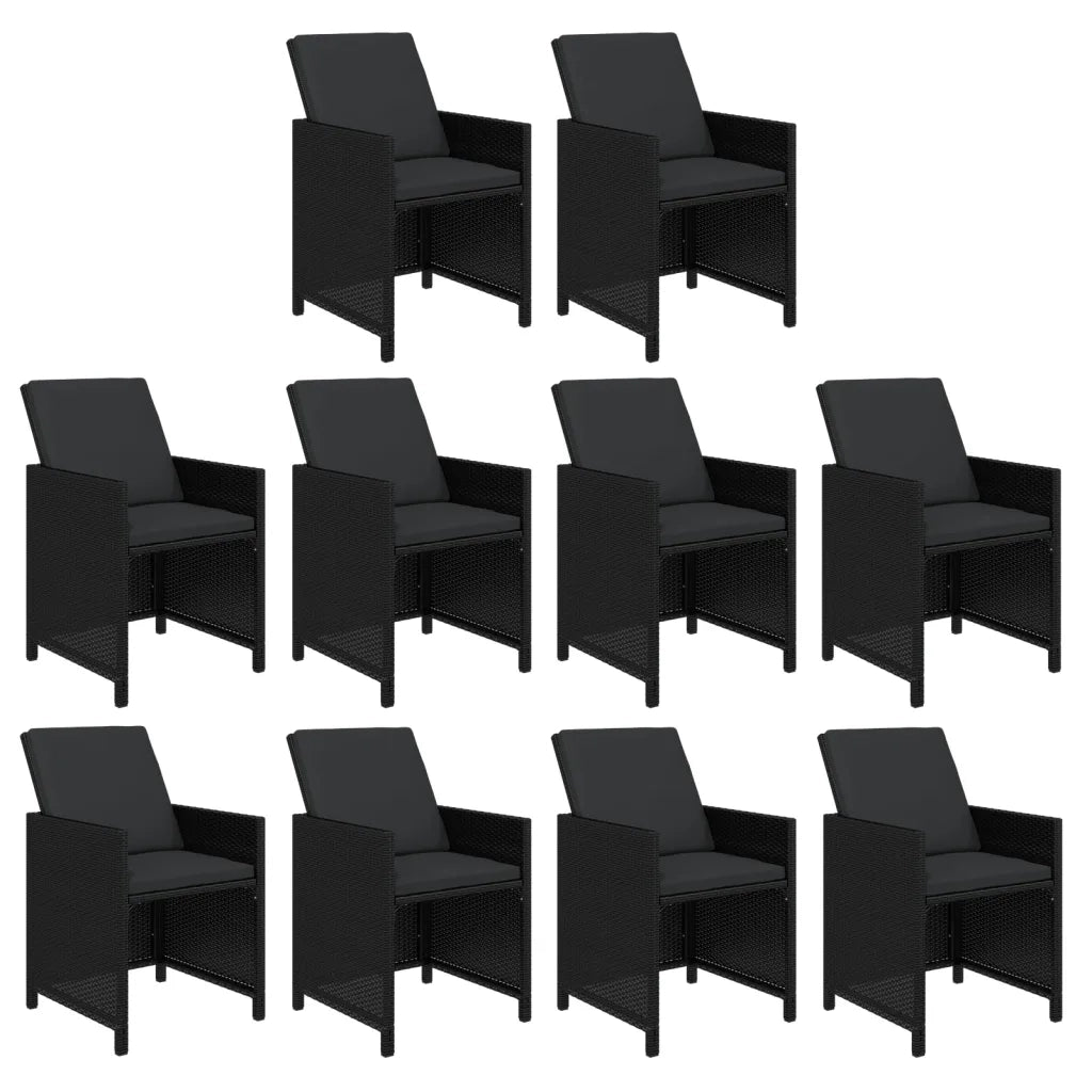 Set da Pranzo da Giardino 11 pz con Cuscini in Polyrattan Nero 3095585