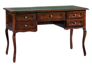 Scrivania 5 cassetti in legno tinta noce  piano in pelle l.130 p.60 h.79 - Mobili 2G