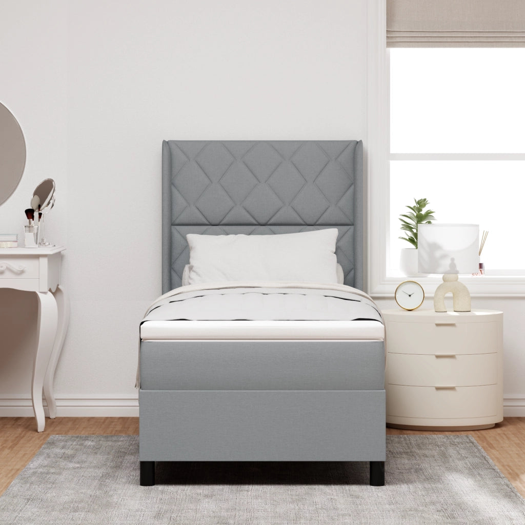 Letto Box Spring con Materasso Grigio Chiaro 100x200 cm Tessuto