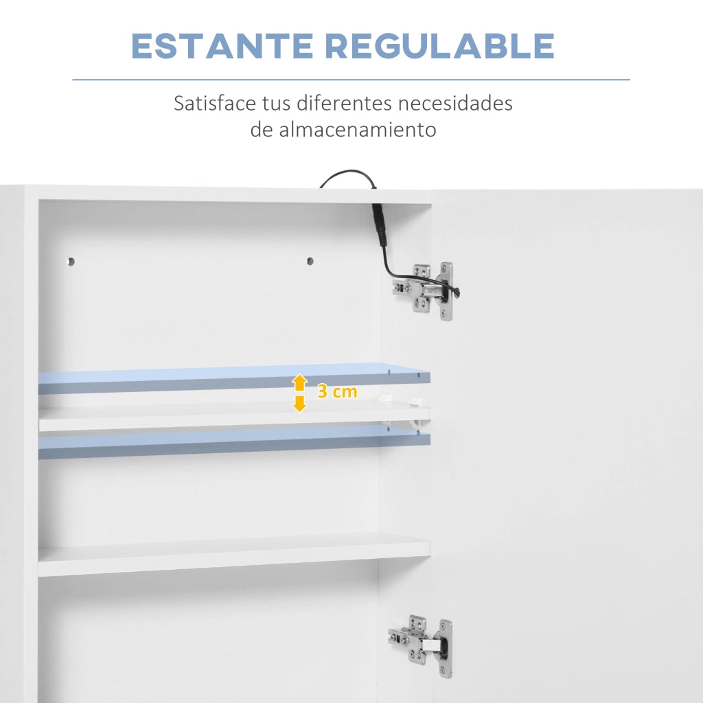 Armadietto Bagno con Specchio e LED ¨C Zephmum ¨C Bianco 50x15x60 cm