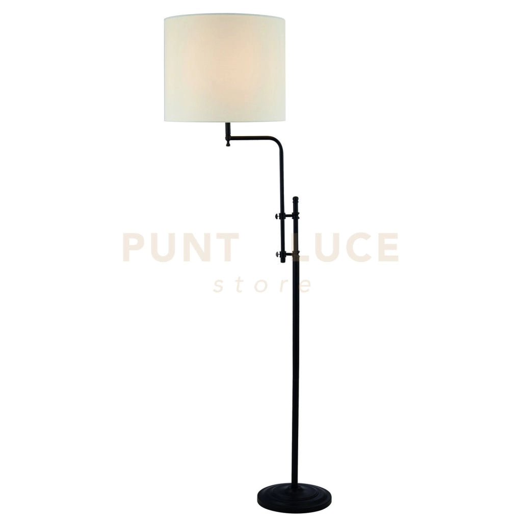 Lampada da terra Munich - Metallo nero opaco e paralume in lino naturale