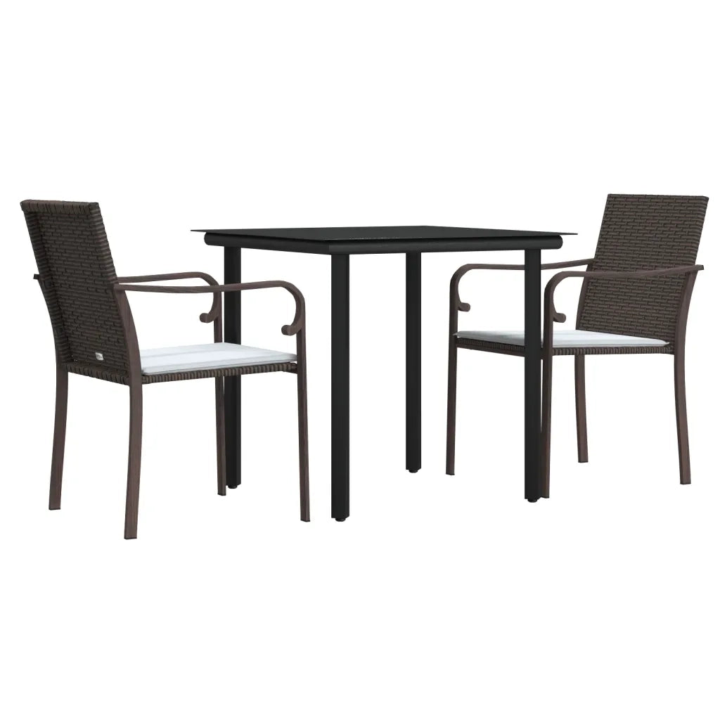 Set Pranzo da Giardino 3pz | Set Salotto da Giardino con Cuscini in Polyrattan e Acciaio
