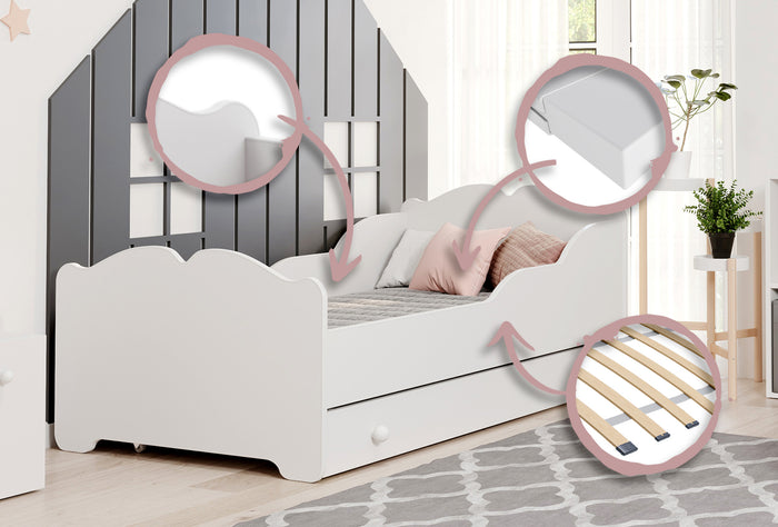 Letto singolo ANNA 140x70 con cassetto e materasso - Bianco