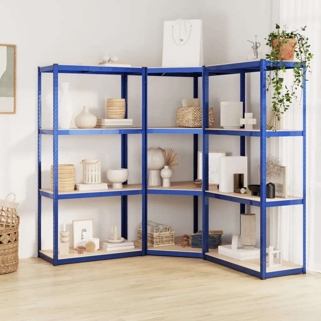 Scaffali a 4 Ripiani 3 pz Blu in Acciaio e Legno Multistrato 3154148