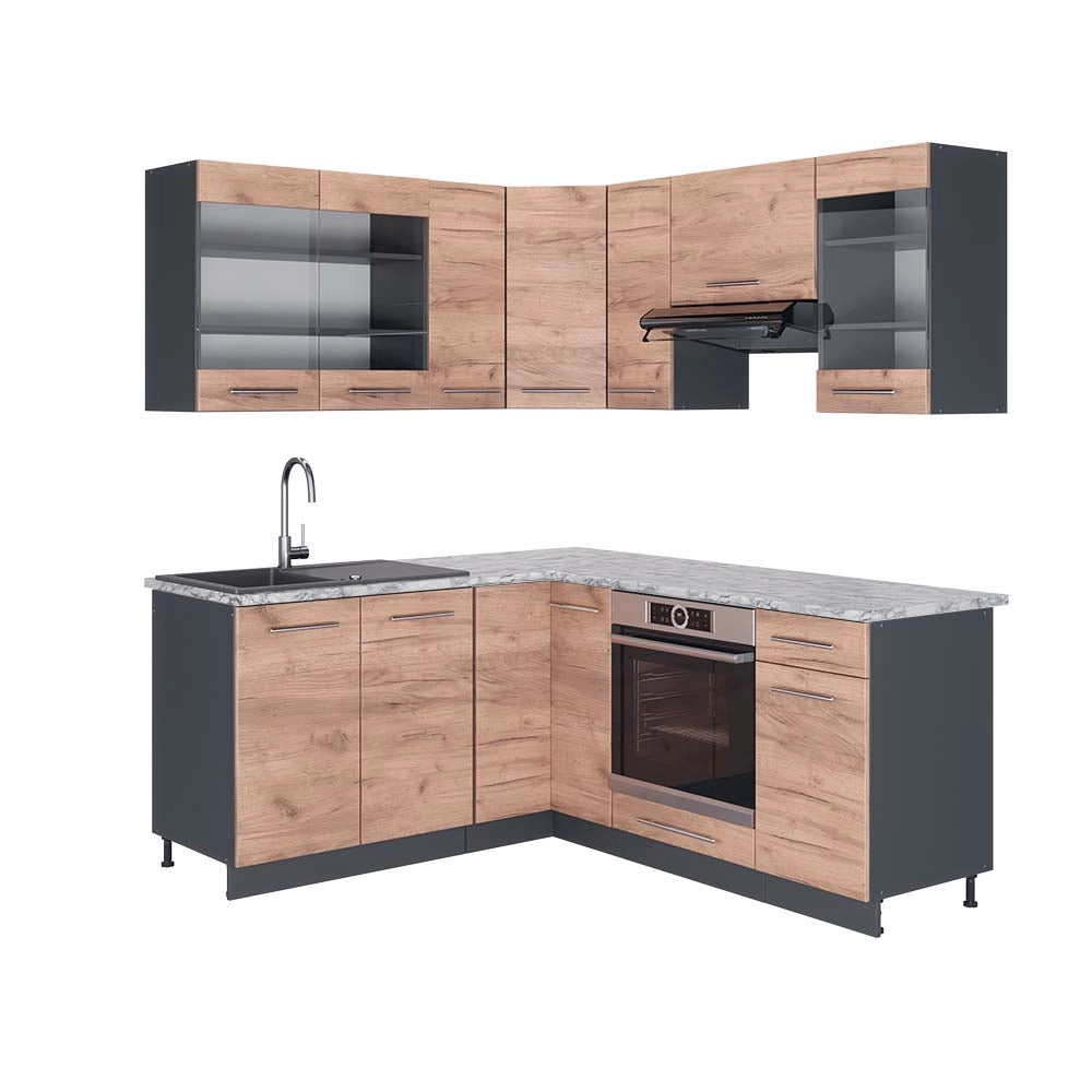 Cucina angolare completa Fame-Line Rovere dorato/Antracite 190 x 60 cm, PL Marmo Vicco