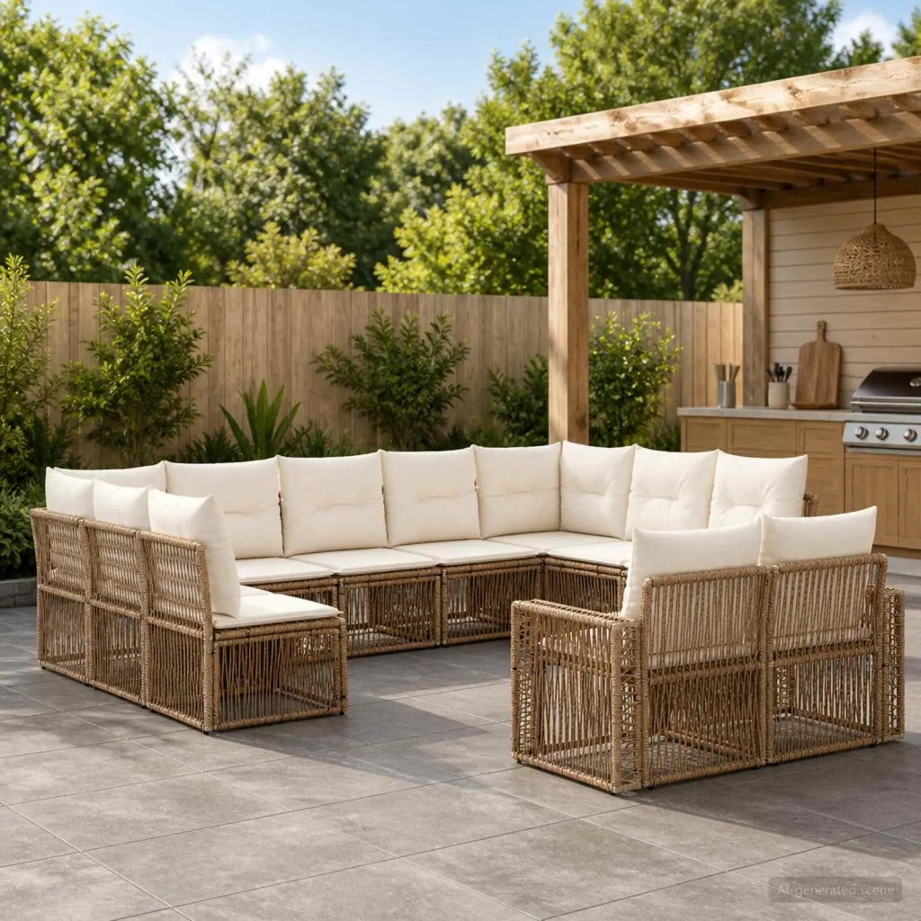 Set Divano da Giardino 12 pz Beige e Bianco Crema polyrattan 3435270