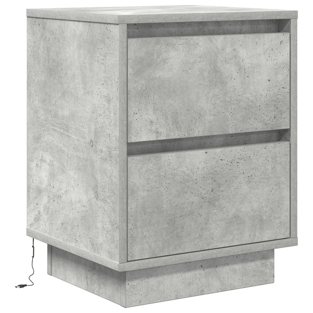Comodino con Luci LED Grigio Cemento 38x34x50 cm