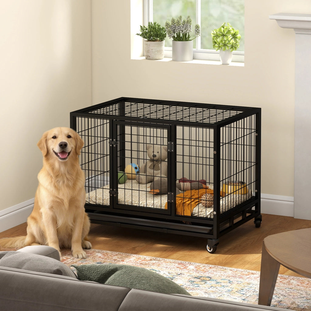 Gabbia per Cani Metallica con Ruote e Vassoio Estraibile ¨C Minimal ¨C Nero 92x62x75 cm