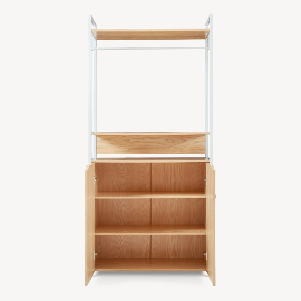 Organizzatore Guardaroba Larem Mobile Porta Abiti con Armadietto - Bianco / Effetto Rovere [en.casa]