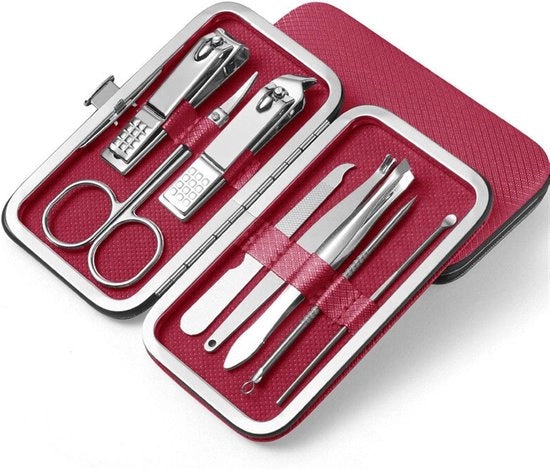 Set di taglieri per unghie multifunzionali in acciaio inossidabile, paletta per piedi, pinza, set di manicure, strumenti per arte dei tagli di unghie (rosso)