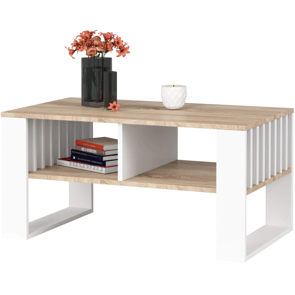 Tavolino da caffè AKORD ROCKFORD Sonoma Quercia 92 cm gambe Bianche 92x53x45 cm