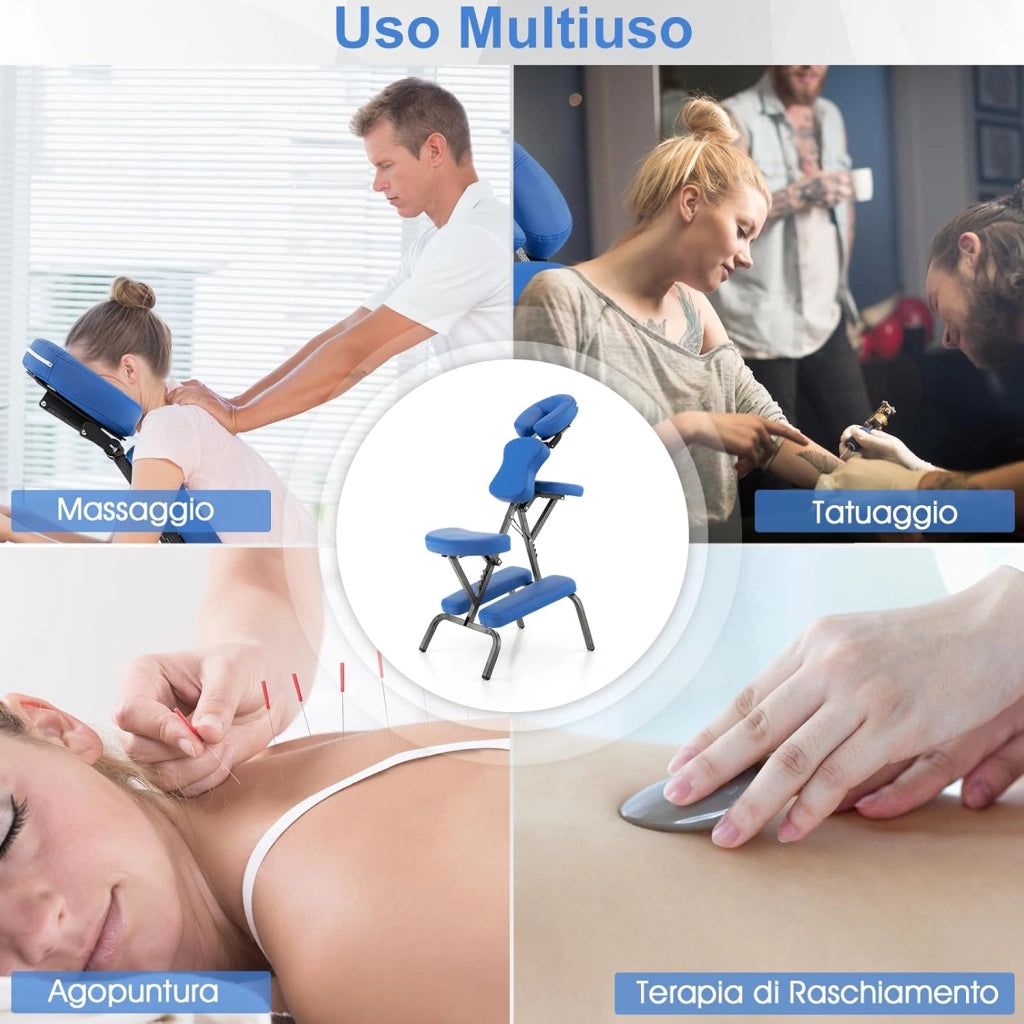 Sedia da Massaggio Pieghevole e Leggera, per Viaggi Tatuaggi e SPA, Sedia da Massaggio con Altezza Regolabile con Poggiatesta e Borsa da Trasporto (blu)