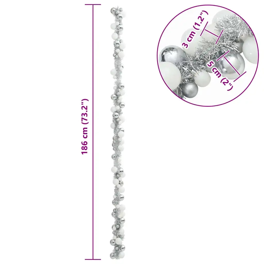 Ghirlanda di Palline di Natale Bianco e Argento 186 cm CFW3890930