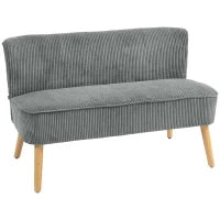 Divano a Due Posti Imbottito in Legno, Tessuto Effetto Velluto, Schiuma, 117 x 56,5 x 77 cm, Grigio