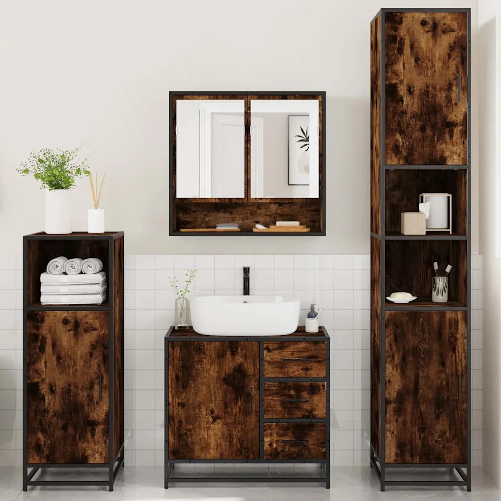 Set Mobili da Bagno 4 pz Rovere Fumo in Legno Multistrato 3301227