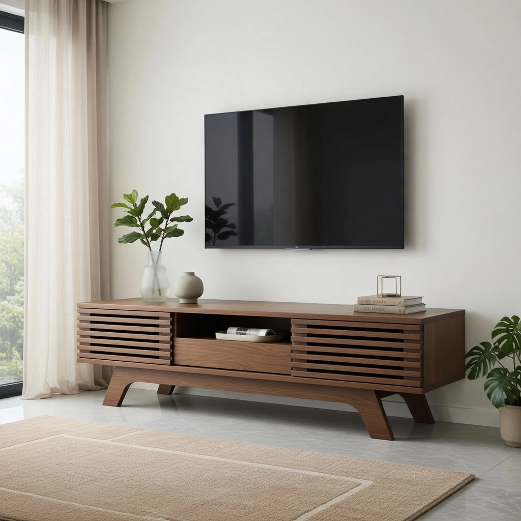 Cassettiera per TV Natural; in truciolato; lunghezza 150 cm
