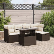 Set Divano da Giardino 6 pz con Cuscini Marrone in Polyrattan
