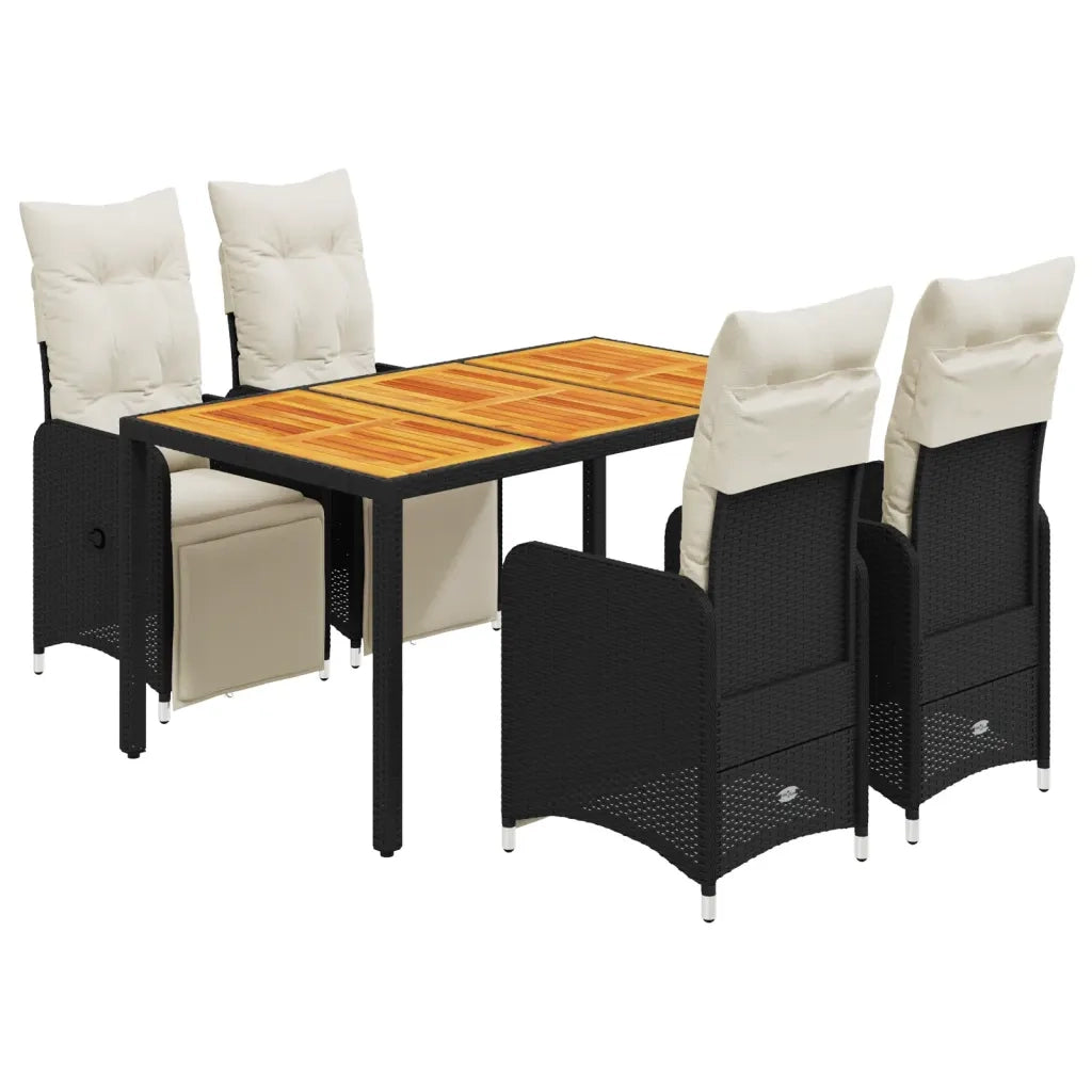 vidaXL Set Bistrò da Giardino 5 pz con Cuscini in Polyrattan Nero