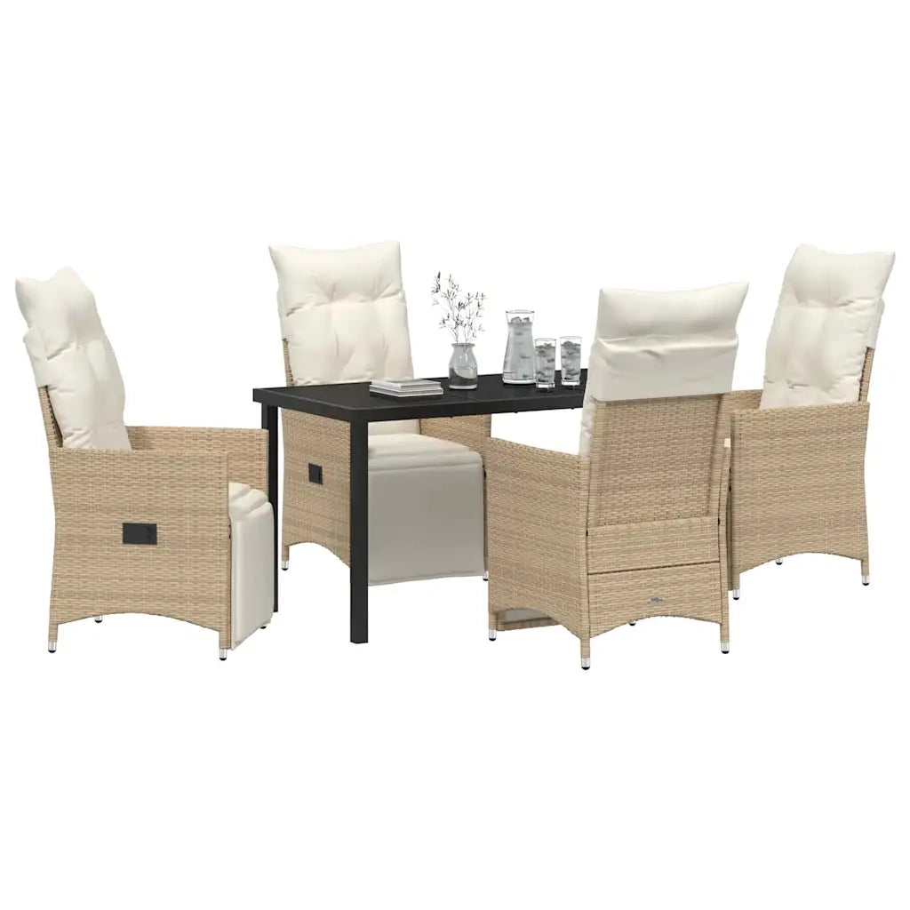 Set da Pranzo per Giardino con cuscino 5 pcs Beige polyrattan