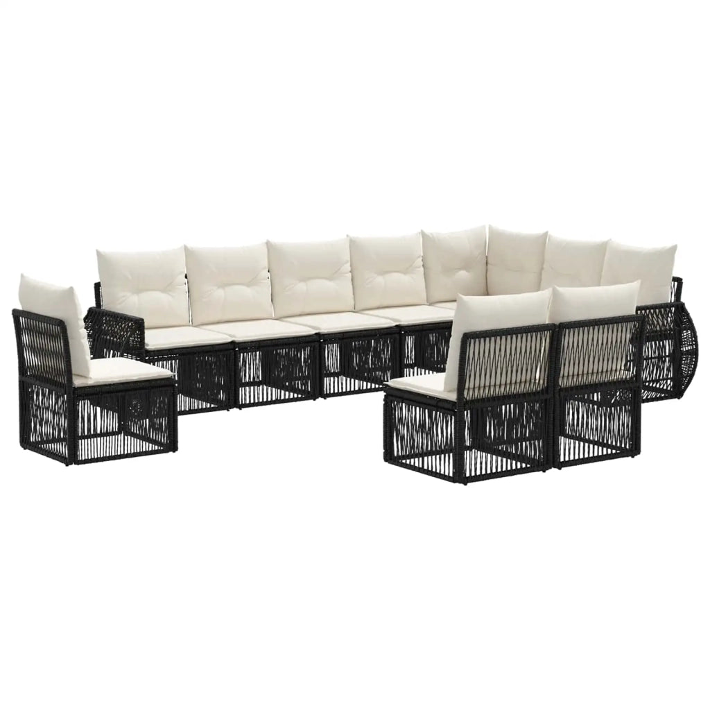 Set Divano da Giardino 10 pcs Nero e Bianco Crema polyrattan 3435445