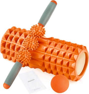 Impacco per tre zone di massaggio per fibre muscolari profonde con rullo di schiuma, bastone di massaggio e pallone di massaggio (arancione) - per palestra, yoga, pilates, atleti di corsa, terapia e riabilitazione