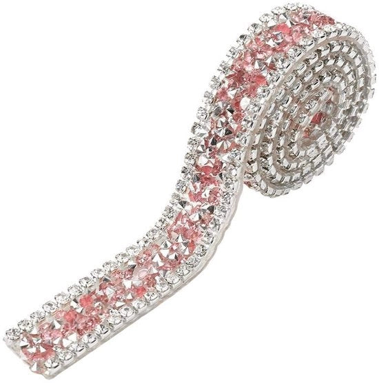 Decorazione con Rete di Diamanti - 1,5 cm di Larghezza - 90 cm di Lunghezza - Temperatura di Applicazione 150 Gradi - Pizzo di Alta Qualità con Diamanti Sintetici - Nastro con Diamanti