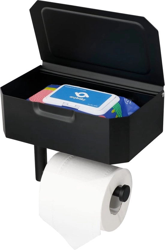Sostegno per carta igienica con contenitore in tessuto umido, sostegno per carta igienica in acciaio inossidabile, mattoncino nero, sostegno per carta igienica da attaccare al muro, per cucina e bagno, da attaccare con adesivo o da forare