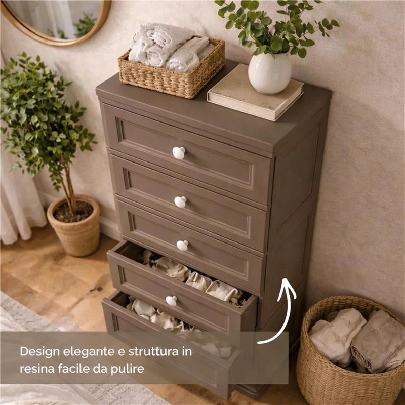 CASSETTIERA ALTA 6 CASSETTI PICCOLI WENGÉ 40X43X125 CM – MOBILE VERTICALE SALVASPAZIO PER ORGANIZZAZIONE CASA E INGRESSO