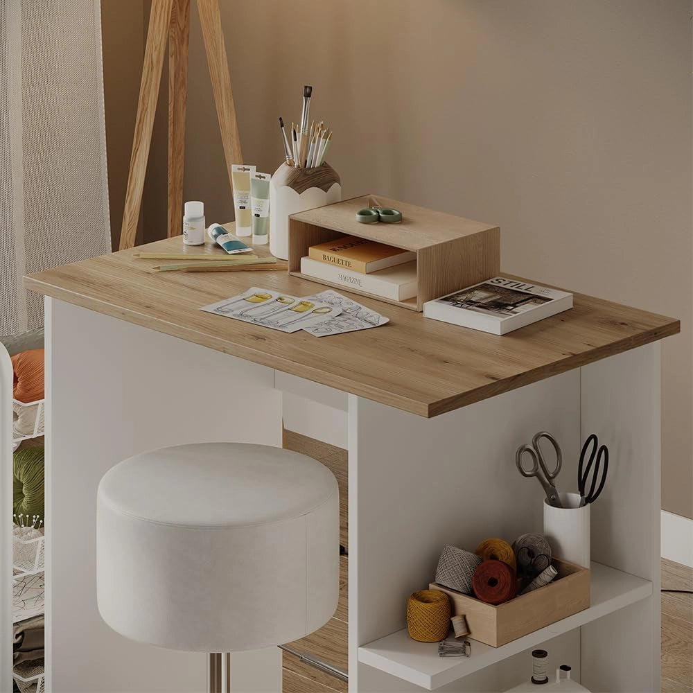 Scrivania con ripiani Simple, Bianco/Artisan, 80 x 50 cm, con due ripiani per una conservazione organizzata