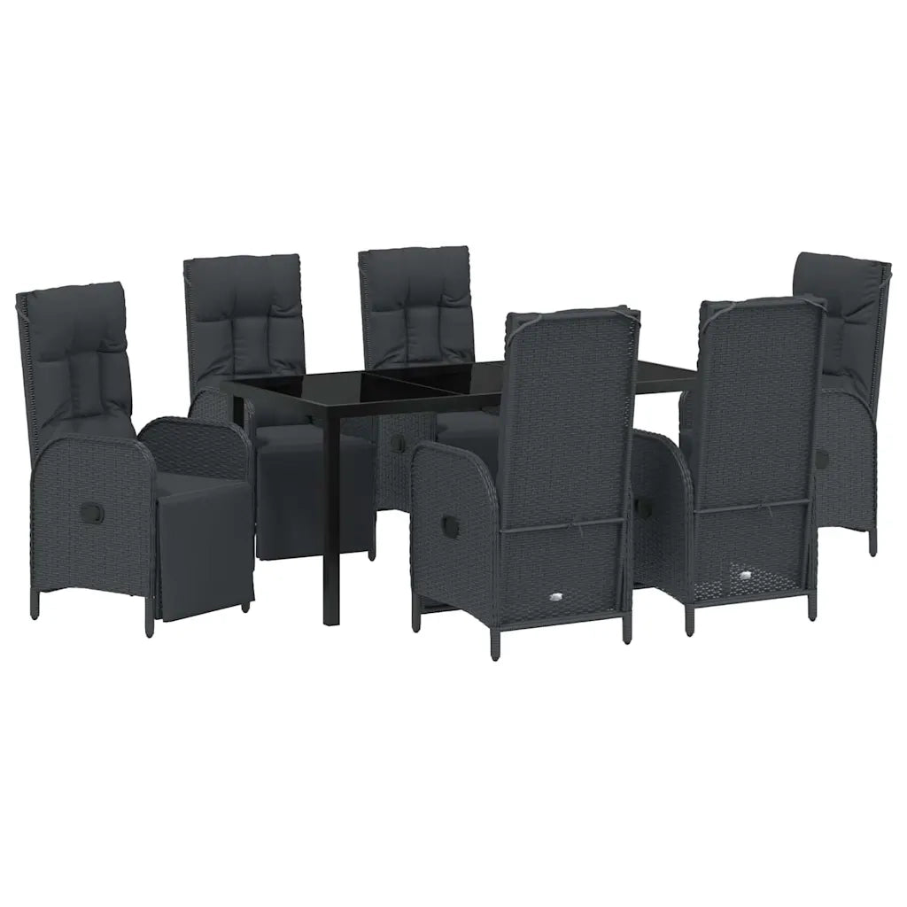 Set da Pranzo per Giardino con cuscino 7 pcs Nero polyrattan 3380124