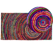 Tappeto Multicolore con Cotone 80 x 150 cm Rettangolare Motivo Astratto Intrecciato a Mano Boho