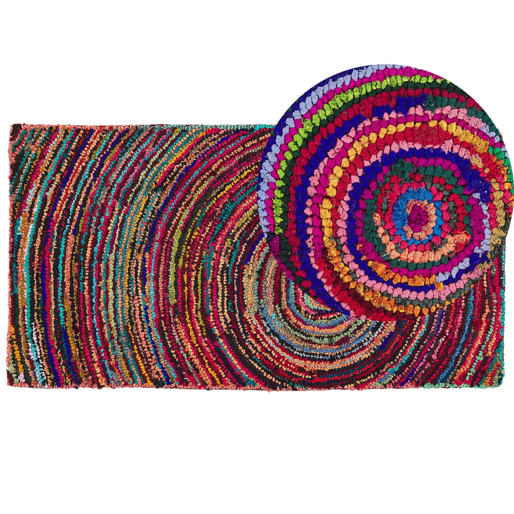 Tappeto Multicolore con Cotone 80 x 150 cm Rettangolare Motivo Astratto Intrecciato a Mano Boho