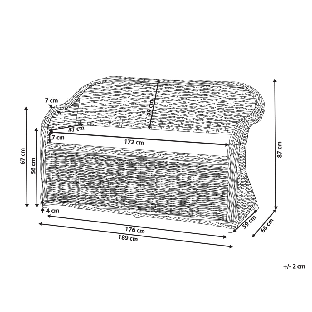 Panca a 3 posti per giardino in rattan naturale con cuscini bianchi e bianco sporco 141 cm stile boho per esterni e interni perfetto per giardino patio o balcone.