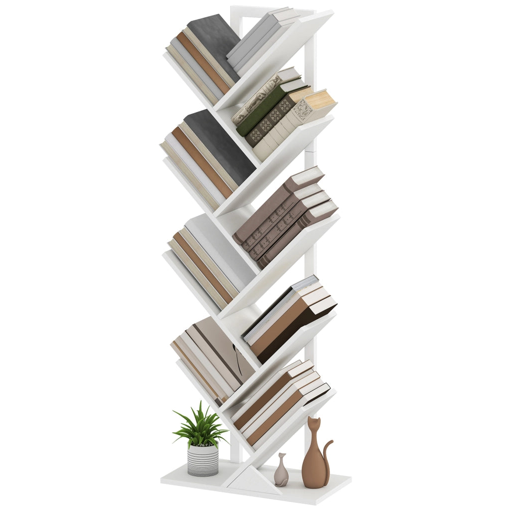 Libreria Scaffale Albero con 9 Ripiani ¨C zephmum ¨C Bianco 50x24x136 cm