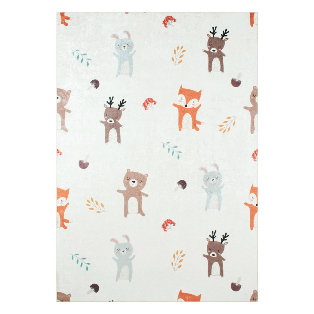 Tappeto interno per bambini bianco con stampe di animali